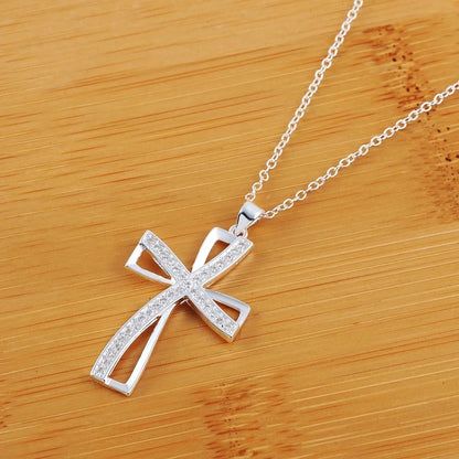 Cyrstal Cross With 45cm 925 sterling silver chain For Women