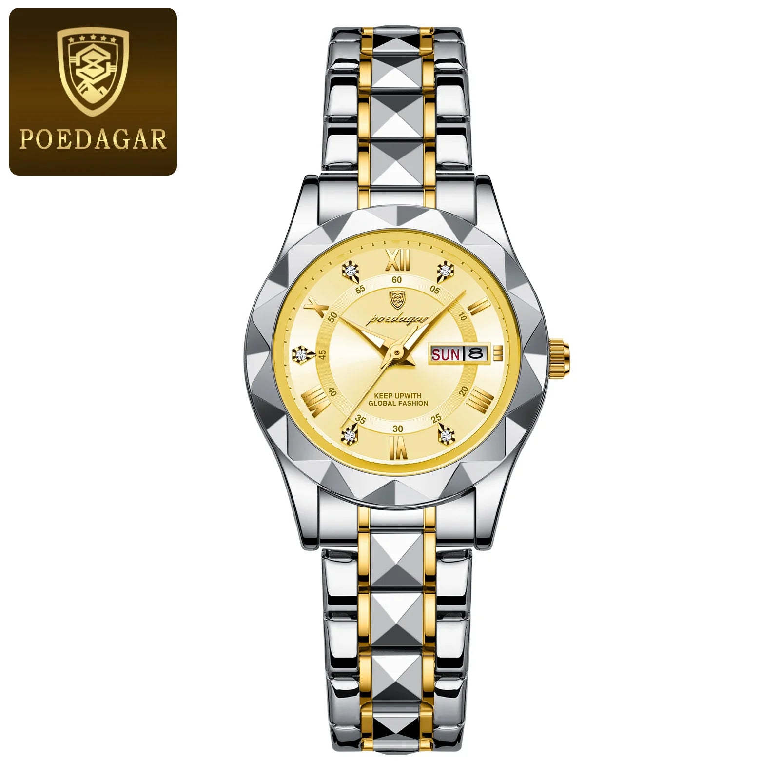 POEDAGAR woman Luxury style Stainless Steel Quartz Wrist Watch - Waterproof, Luminous, Date And Box