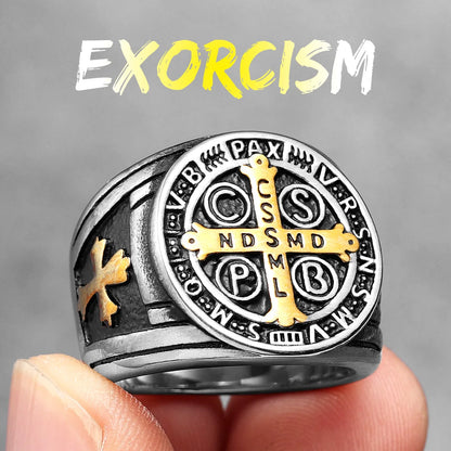 Metal Town Stainless Steel Saint Benedict Cross Ring