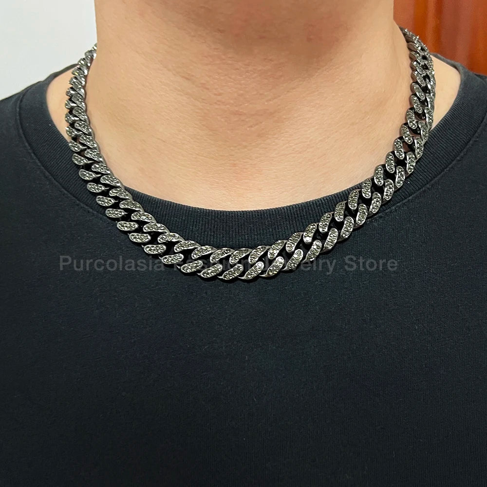 Horsewhip Cuban Link Chain 14mm Iced Out With Rhinestones In Black/Grey/Silver/Purple Necklace