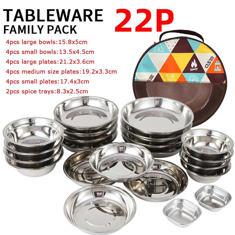 Outdoor 17/22Pcs Durable Stainless Steel Plates