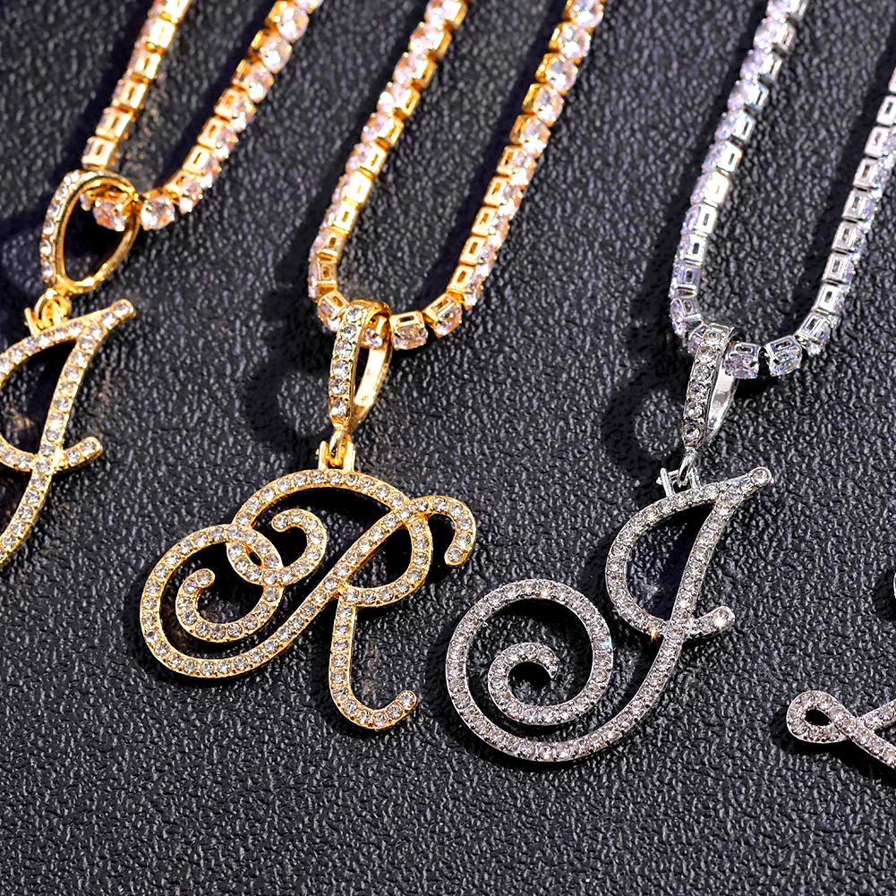 Cursive Intial Name Silver/Gold Chain With Zirconia