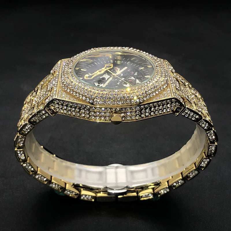 MISSFOX Luxury Fully Iced Out Automatic Diamond Watch