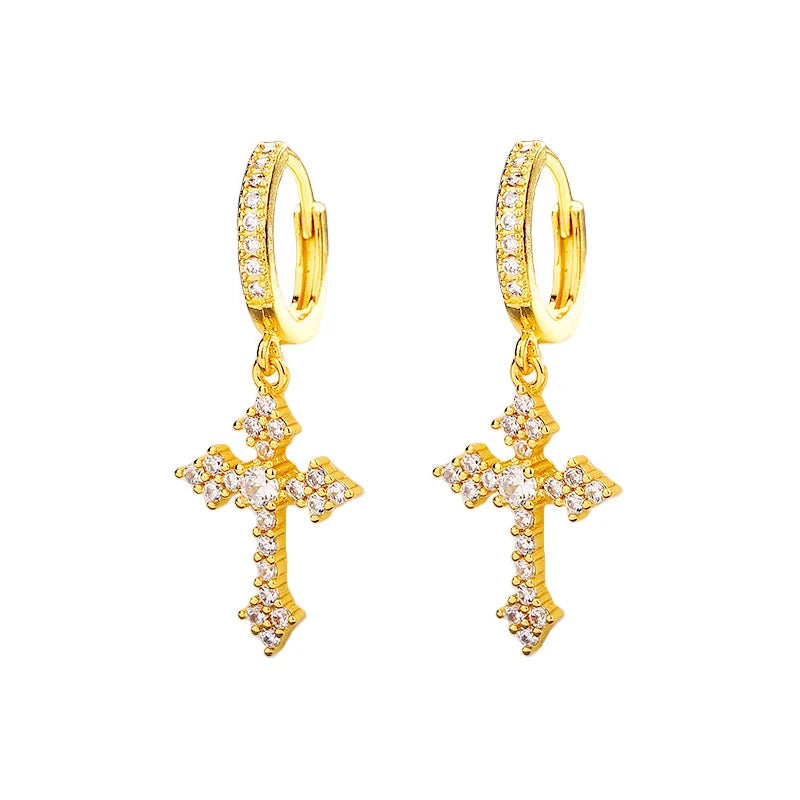 2Pcs Iced out Cross With Shiny Rhinestones Earrings