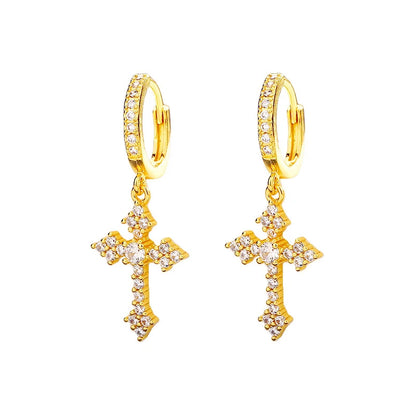 2Pcs Iced out Cross With Shiny Rhinestones Earrings