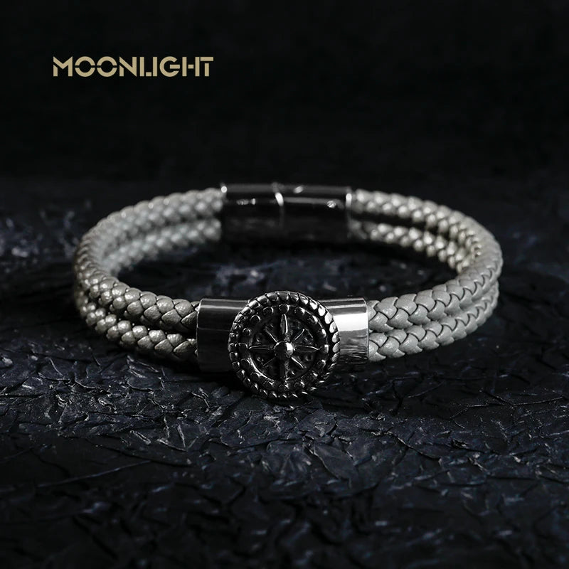 Genuine Leather Compass Bracelet For Men & Woman - Double Layer Braided Bracelet