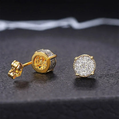 Fancy Round Rhinestone Ear Studs In Gold & Silver Colour