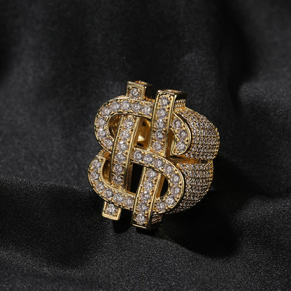 THE BLING KING Luxury Dollar Sign Iced Out Cubic Zirconia Ring