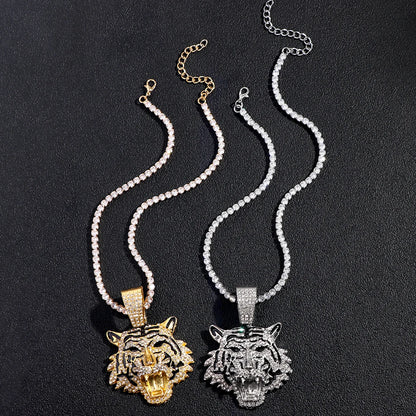 Tiger Pendant Stainless Steel Iced Out Necklace