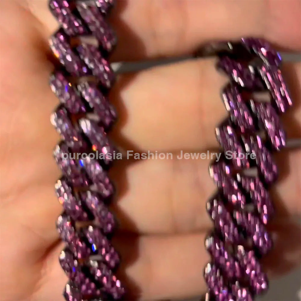 Horsewhip Cuban Link Chain 14mm Iced Out With Rhinestones In Black/Grey/Silver/Purple Necklace