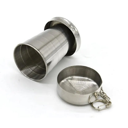 Outdoor Folding Water Cup – Portable, Compact, Stainless Steel Mug with Lid for Travel and Hiking