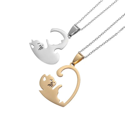 Hugging Love Cat & Horse Couple Pairing Stainless Steel Necklace