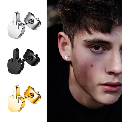 Middle Finger Stainless Steel Earrings In Black, Silver & Gold Colour