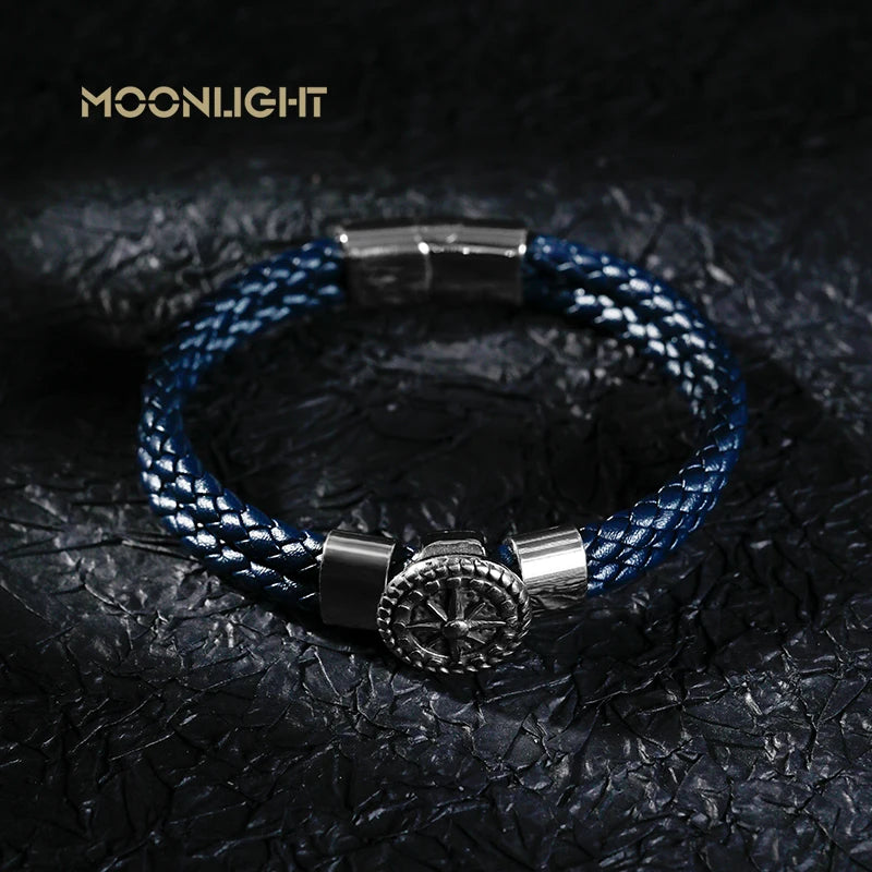 Genuine Leather Compass Bracelet For Men & Woman - Double Layer Braided Bracelet