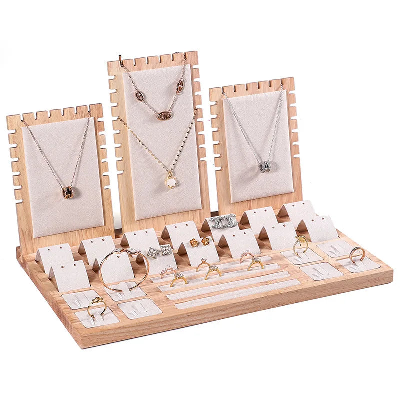 Bamboo Jewelry Organizer Velvet Storage Showcase Display & Drawer Tray