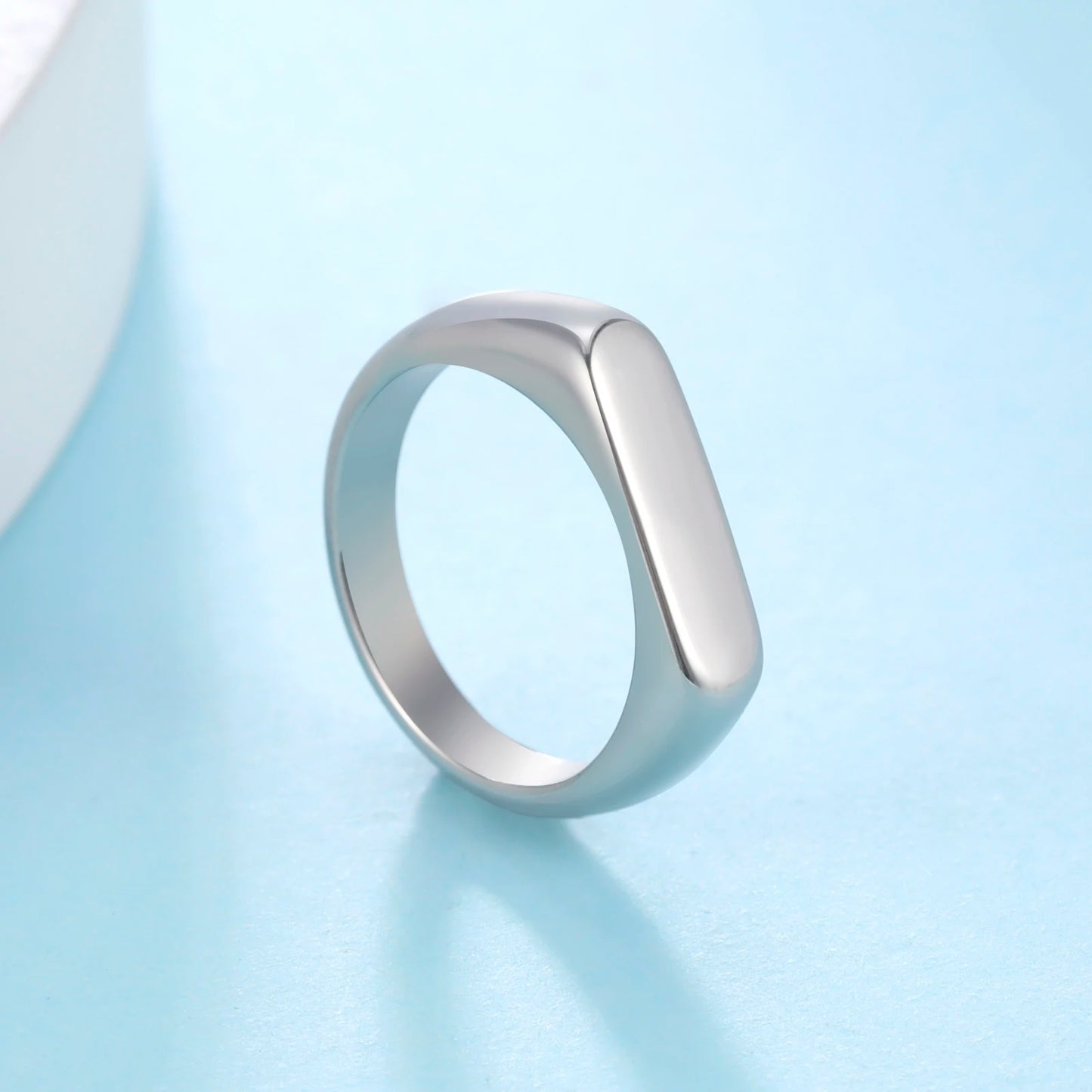 Compact Stainless Steel Signet Ring In Gold & Silver