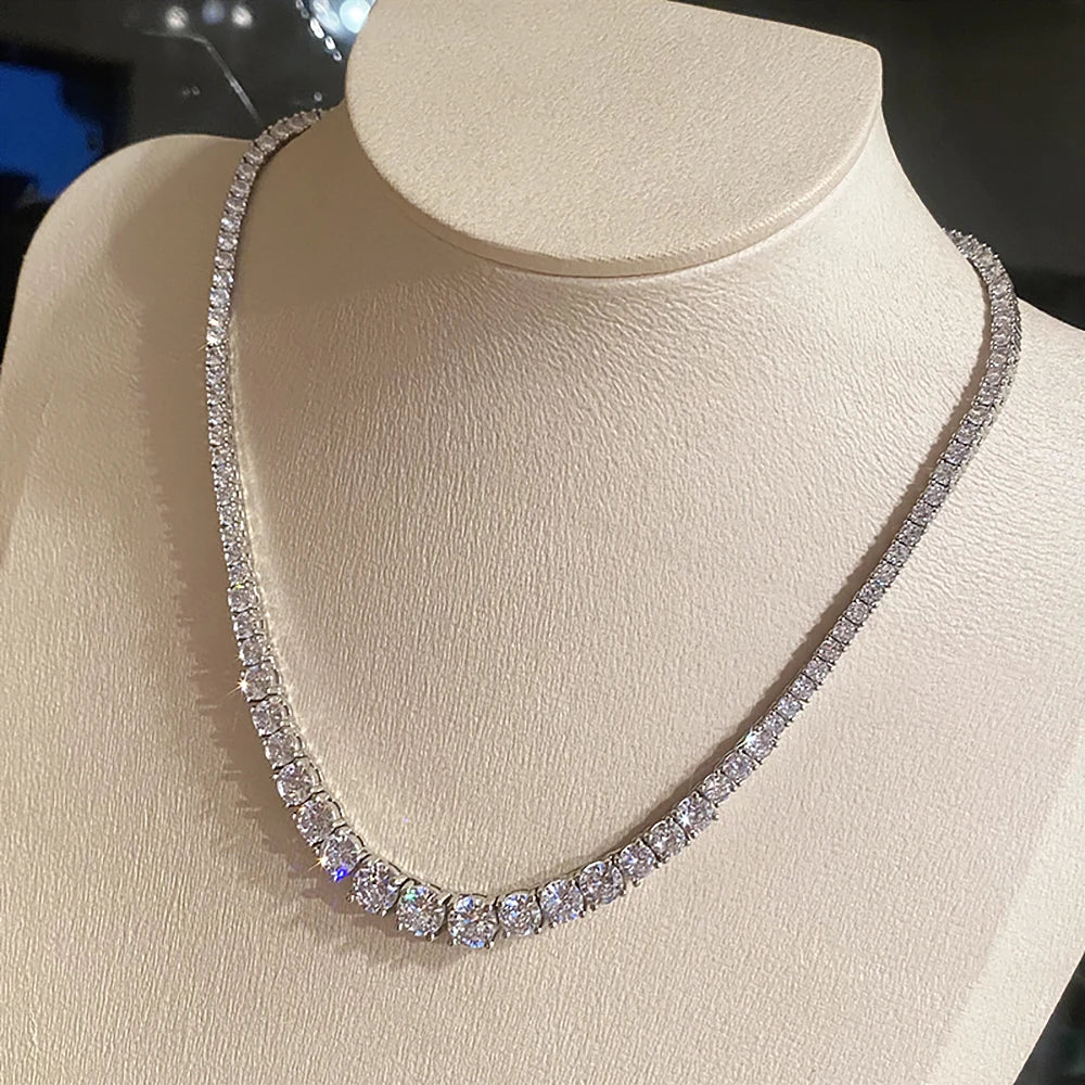 Full 3-5mm Size Moissanite Silver Tennis Necklace For Women - With Certificate S925 Sterling