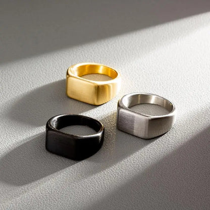 Jiayiqi Classic Frosted/Smooth Tops Signet Ring In Gold, Silver & Black