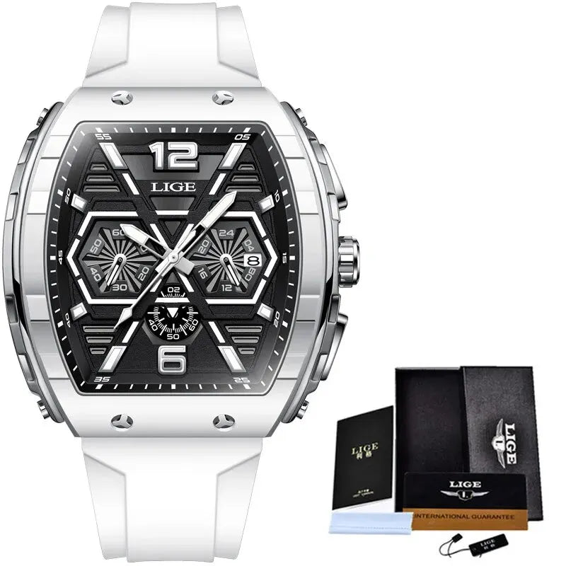 LIGE Quality Luxurious Chronograph Watch - Silicone strap - Quartz Clockwork, Waterproof With Box