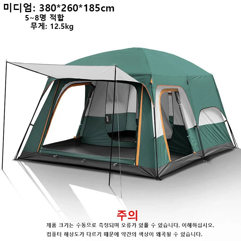 Outdoor Camping Family Tent 3-12 Persons - Double Layers Oversize 2 Rooms Thickened Rainproof.