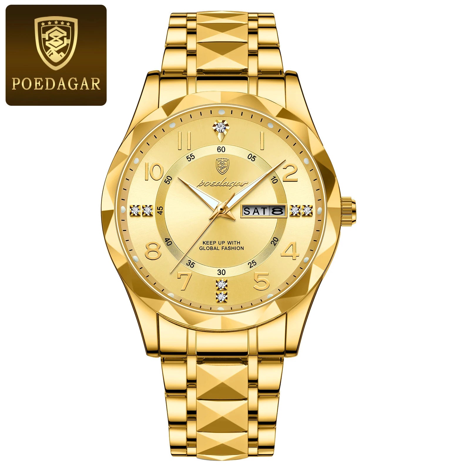 POEDAGAR Luxury Men Stainless Steel Quartz Watch - Waterproof, Date/Week & Luminous