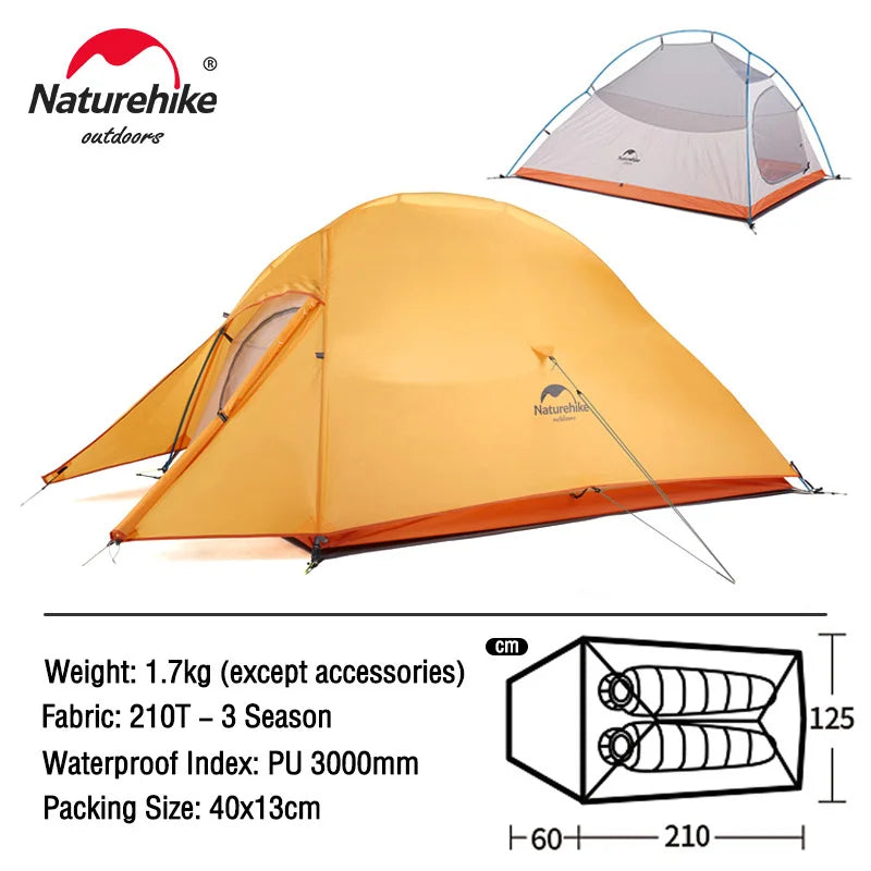 Naturehike Upgraded Cloud Up 2 Ultralight Tent Free Standing 20D Fabric Camping Tents For 2 Person With free Mat NH17T001-T