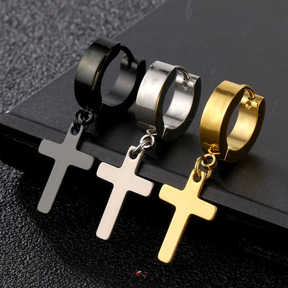 2pc Stainless Steel Cross Hoop Earrings In Gold, Silver & Black