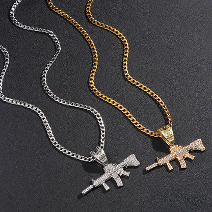 PEZDEMAR Iced Out Crystal M16 Gun Pendant With Chain Or Cuban Necklace