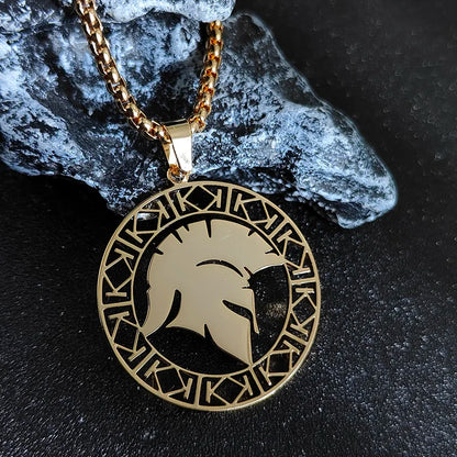 Spartan Warrior Helmet Pendant With Stainless Steel Chain In Gold/Silver/Black Necklace