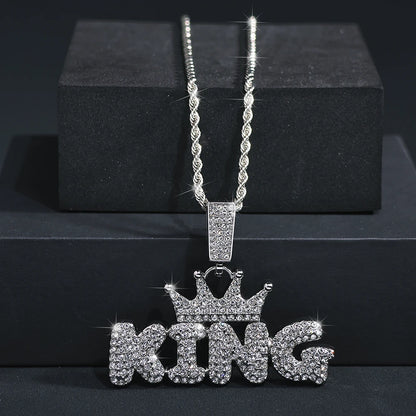 Crystal Iced Out Crown with KING Pendant Necklace For Men