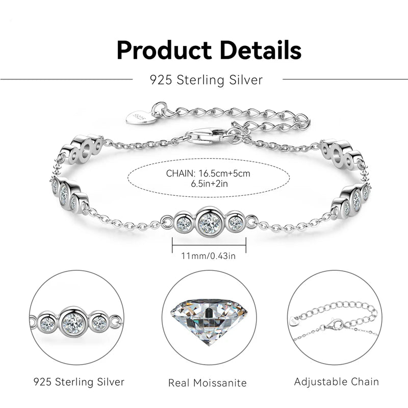 Lnngy Bracelet Set With 3mm&2mm Moissanite  for Women - 925 Sterling Silver