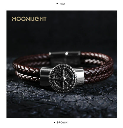 Genuine Leather Compass Bracelet For Men & Woman - Double Layer Braided Bracelet