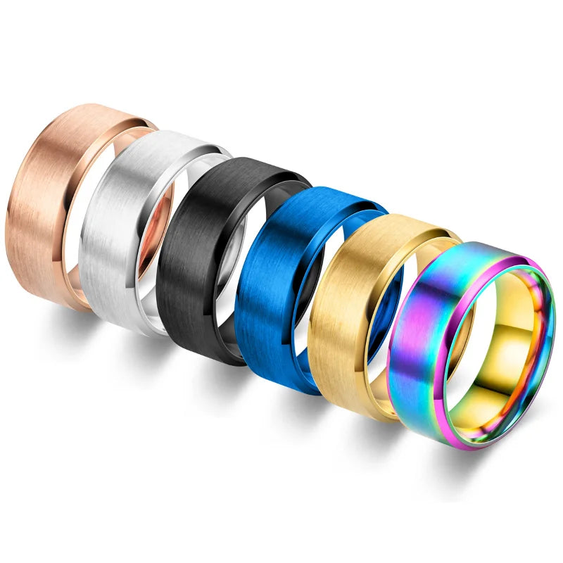 6 Colors Classic 8mm Brushed Stainless Steel Ring