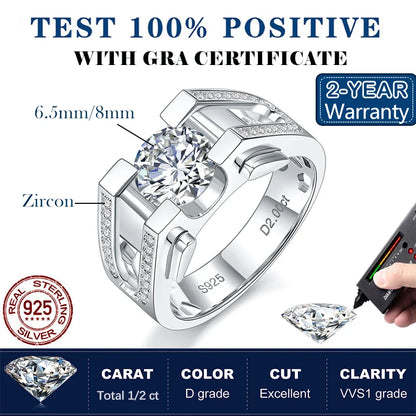 Houtros 1ct/2ct D Color Moissanite S925 Sterling Silver Certifited Ring