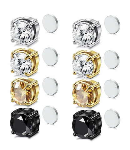 2PCS Magnetic Crystal Ear Clips White, Yellow & Black Zircon Magnet Earrings