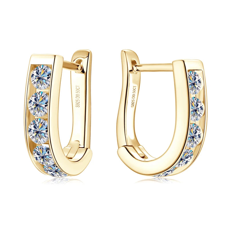 IOGOU Moissanite U-shaped Hoops 3mm VVS1 D Colour Earrings  In Gold & Silver