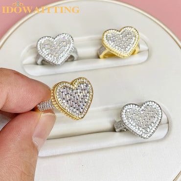 IDOWAITTING Different Variety Iced Out Heart Ring Micro Paved Cubic Zirconia & S925 Silver Rings