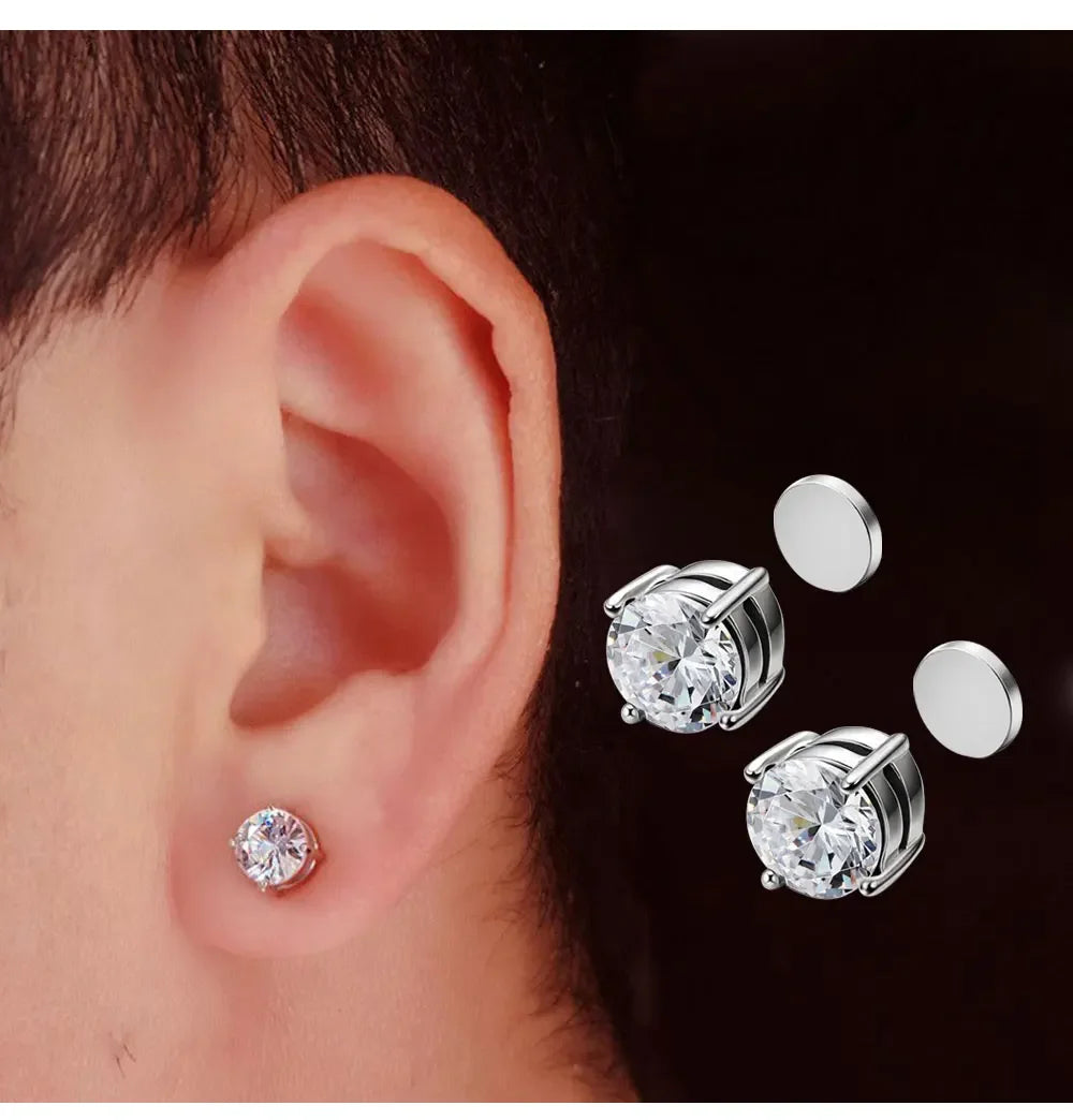 1Pairs Strong Magnetic Zirconia Crystal Stud Clip Earrings