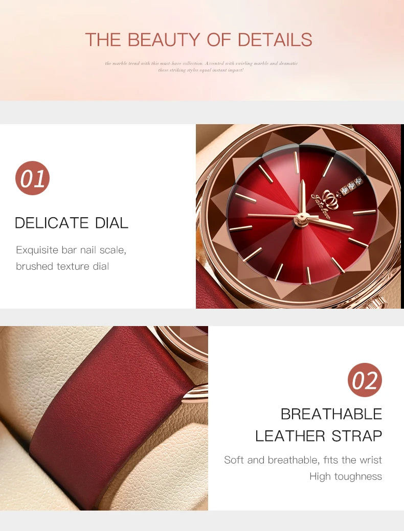 POEDAGAR Quality luxurious Red Strap Watch For Woman - Quartz Clockwork, Waterproof With Box