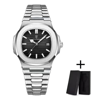 POEDAGAR Luxury style Stainless Steel Quartz Wrist Watch - Waterproof, Luminous, Date And Box