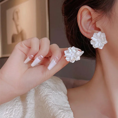 LATS White Flower Uniquely Folded Stud Multi-layered Earrings In Different Styles