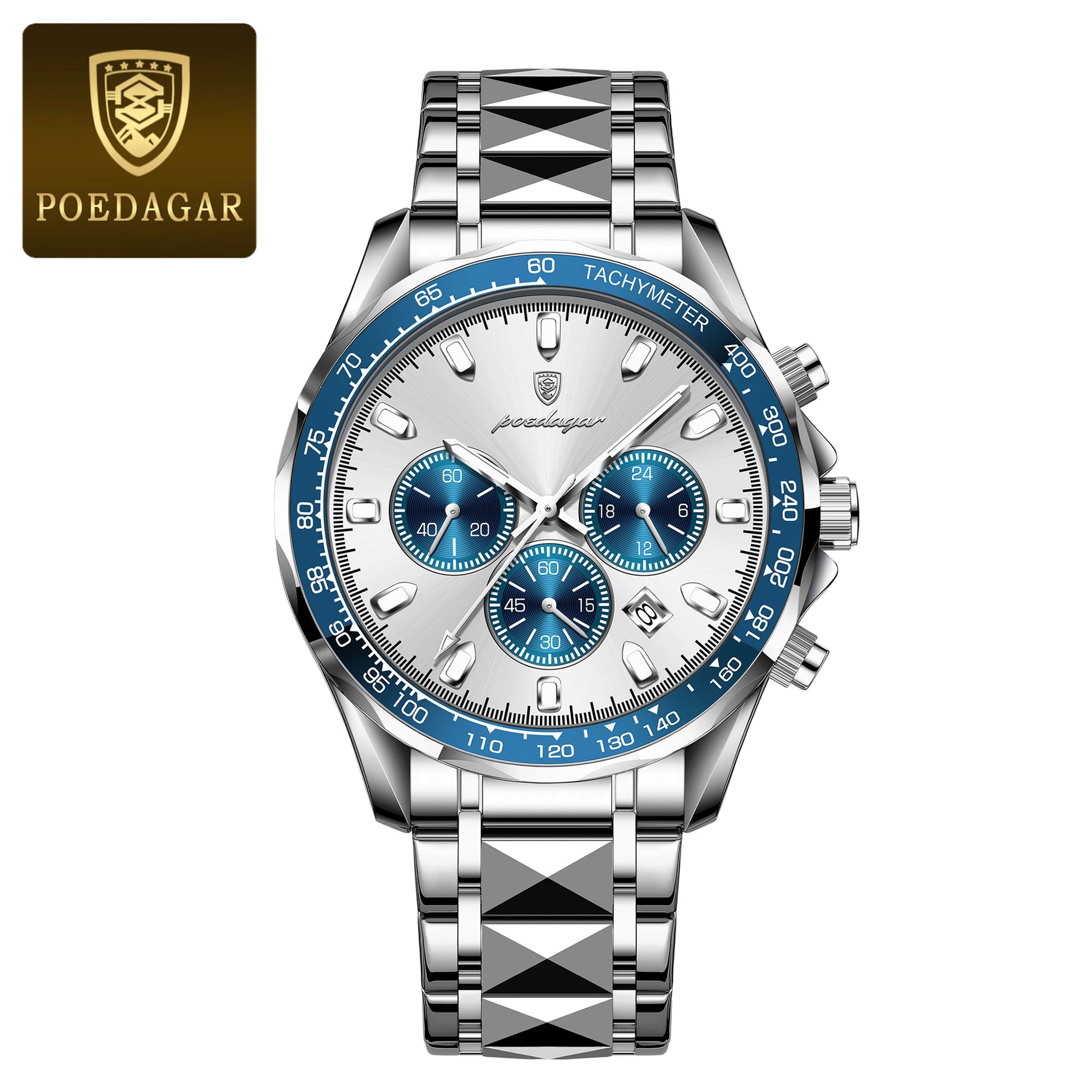 POEDAGAR Luxury Stainless Steel Quartz Chronograph Watch - Waterproof, Luminous, Date And Box