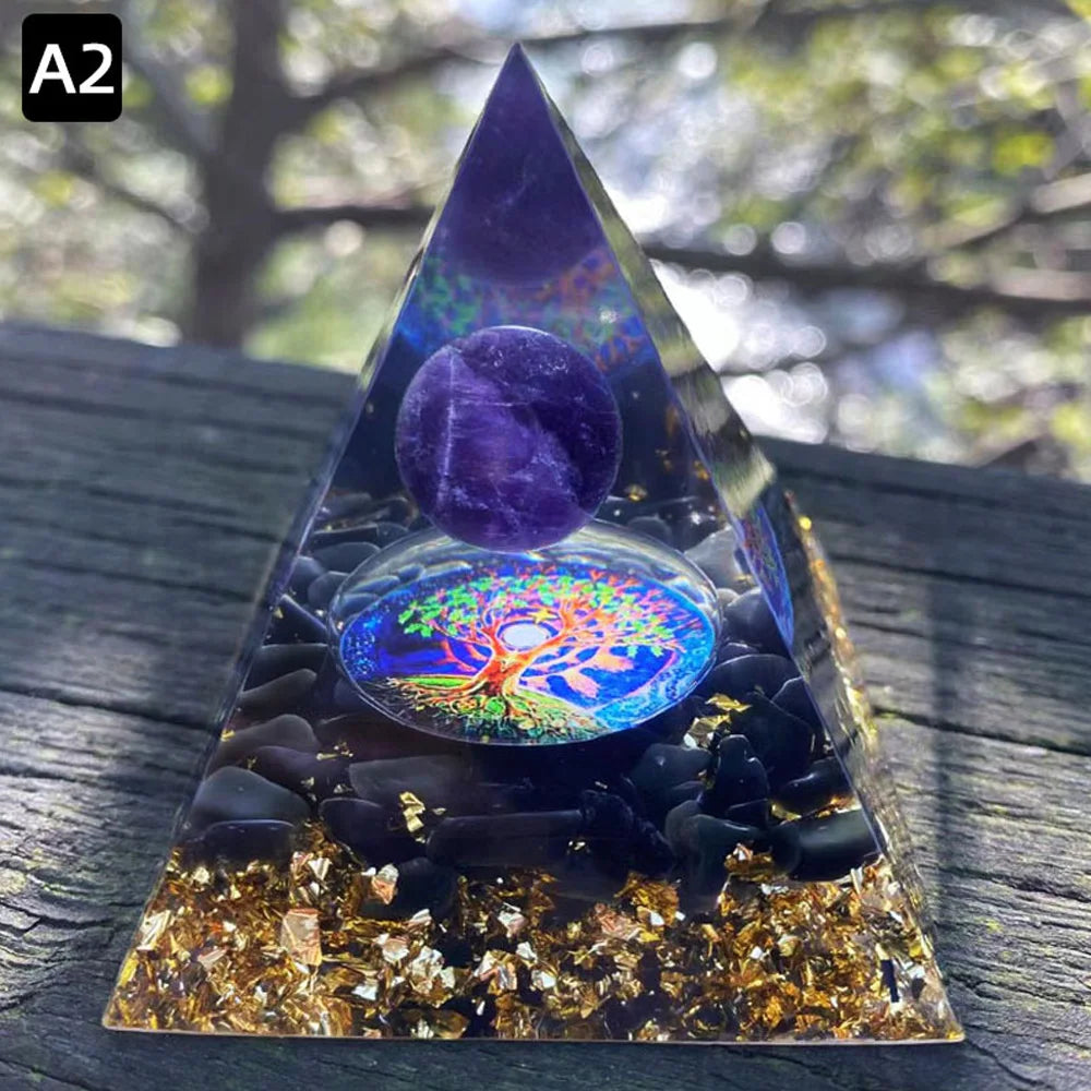 6cm Pyramid Orgonite With Natural Amethyst Ball For Decoration and Healing Chakra.