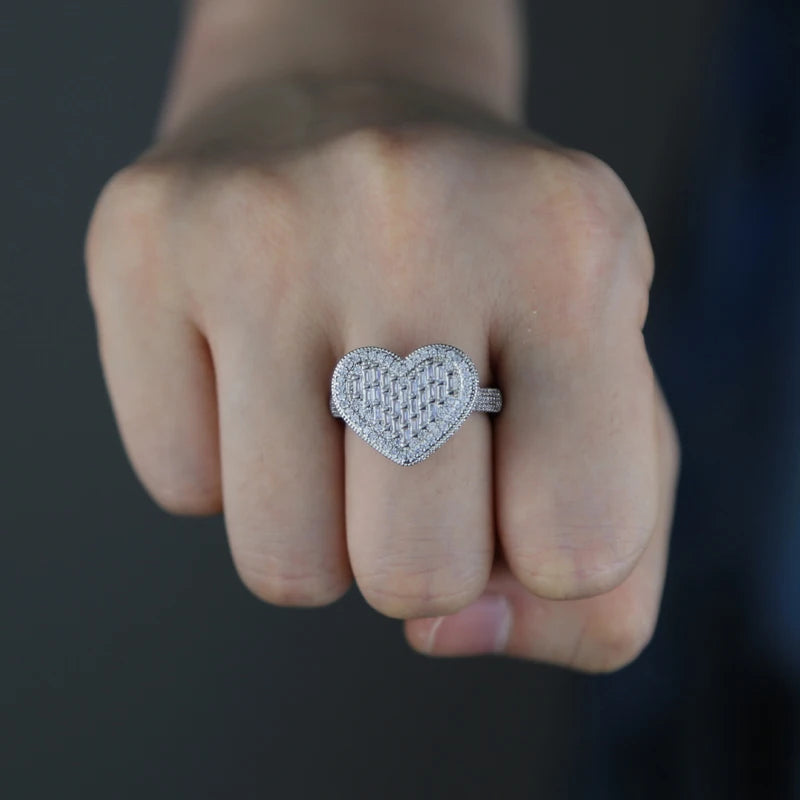 IDOWAITTING Different Variety Iced Out Heart Ring Micro Paved Cubic Zirconia & S925 Silver Rings