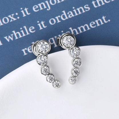 Lnngy S925 Single Row Round Bezel Moissanite VVS1 Earring In Silver & Gold