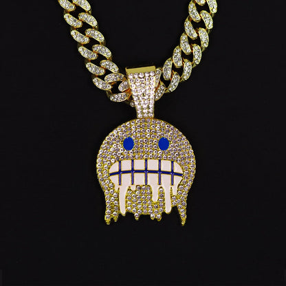 Fashion Iced Out Cuban Chain In Gold & Silver With Ghost Pendant