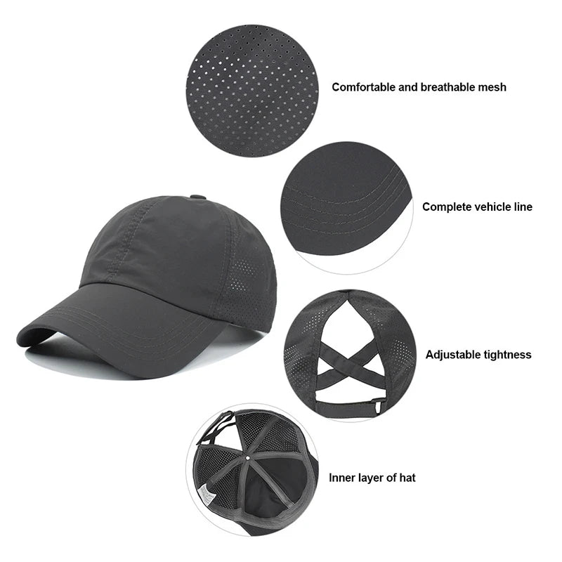 Summer Men & Woman Sport Leisure Cross-Ponytail Mesh cap - Quick-Drying Half-Hollow