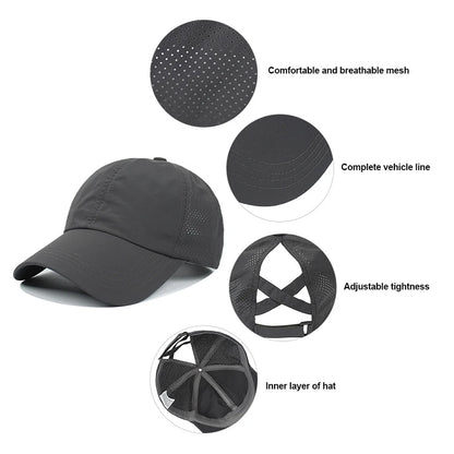 Summer Men & Woman Sport Leisure Cross-Ponytail Mesh cap - Quick-Drying Half-Hollow