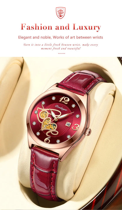 POEDAGAR Quality luxurious leather Band Watch For Woman - Quartz Watch, Waterproof, Date And Box