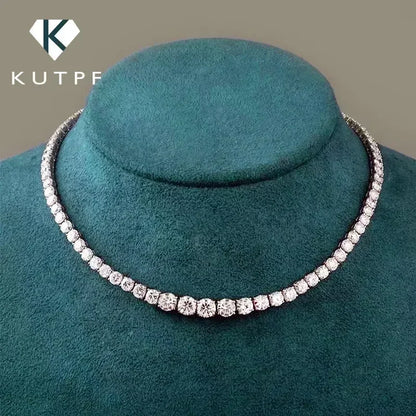 Full 3-5mm Size Moissanite Silver Tennis Necklace For Women - With Certificate S925 Sterling